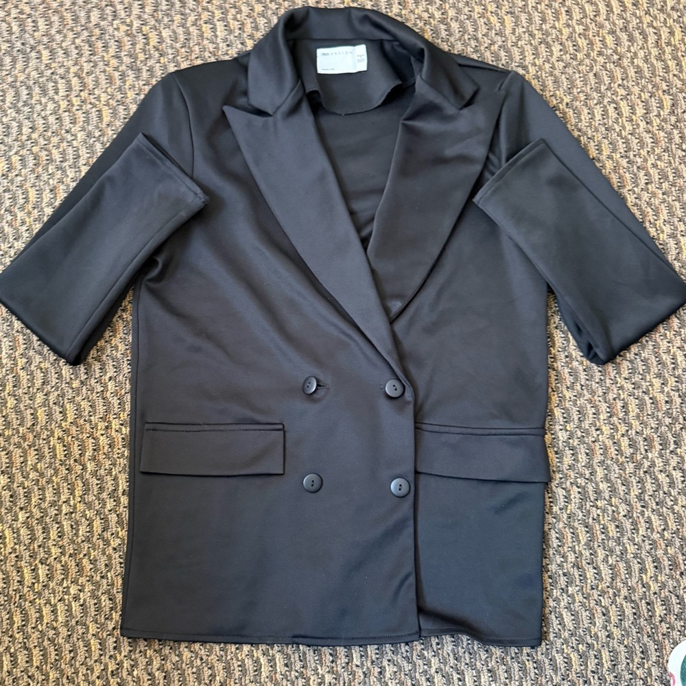 ASOS Design Black Double Breasted Blazer Women’s US 4 Structured Shoulder Pads